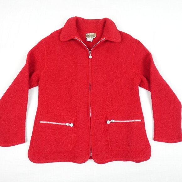 Vintage 90s Boiled Wool Jacket Rue Grenelle Women's Small Zip Up Sweater - Picture 1 of 11